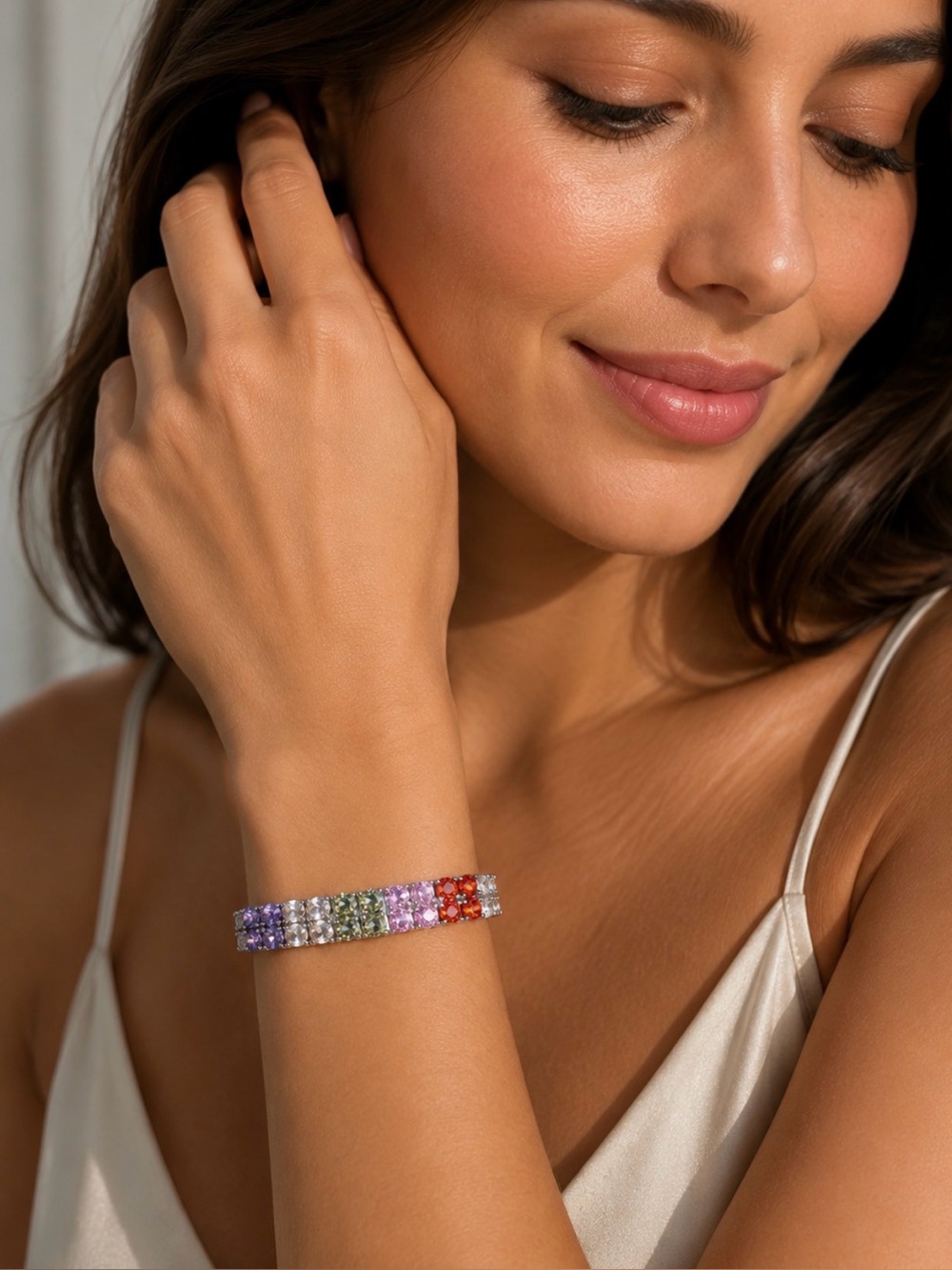 NEW!!Multicolor Crystal Tennis Bracelet - 14k White Gold Plated
